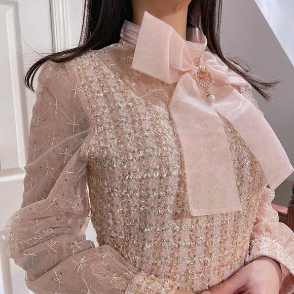 Mini Pink Tweed and tulle dress - Picture 2 of 4